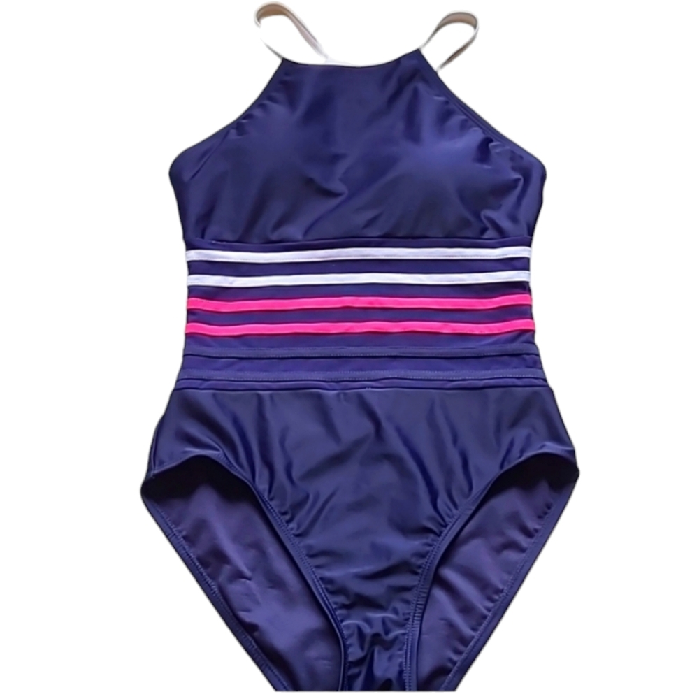 NWT Nautica Size Small Deep Sea High Neck with Mesh Inset One Piece Swimsuit.